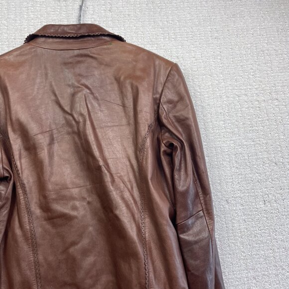 VTG Dominique Western Brown Leather Jacket Women's M Hipster Biker Pockets - Picture 15 of 16